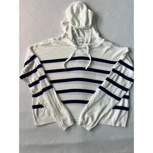 Stitches + Stripes Navy White Striped Cotton Knit Hoodie L Coastal Minimalist